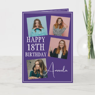 Modern Purple 4 Photo Collage 18th Birthday Card