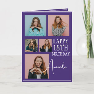 Modern Purple 5 Photo Collage 18th Birthday Card