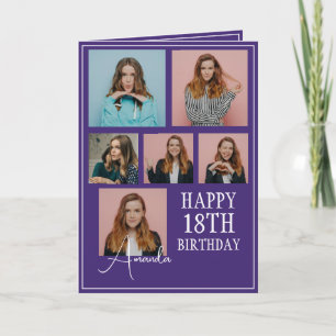 Modern Purple 6 Photo Collage 18th Birthday Card