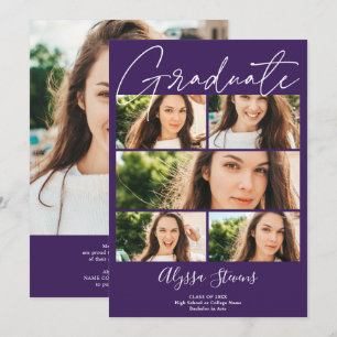 Modern purple 6 photos grid collage graduation announcement