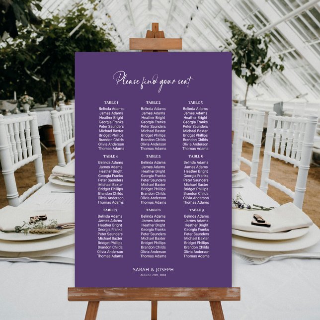Modern Purple 9 Table Wedding Seating Chart (Creator Uploaded)