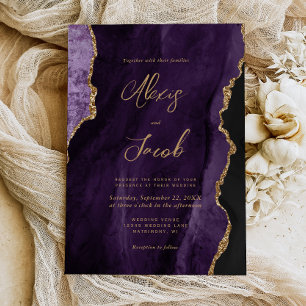 Modern Purple Agate Chic Script Wedding Invitation