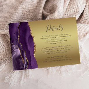 Modern Purple Agate Gold Glam Foil Wedding Details Enclosure Card
