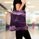 Modern Purple Agate Gold Glitter Script Monogram T Tote Bag<br><div class="desc">Modern,  elegant paperweight with purple agate and marble and gold glitter sparkle accents personalised with chic feminine handwritten script monogram initials and name. Stylish luxury design. Contact the designer via Zazzle Chat or makeitaboutyoustore@gmail.com if you'd like this design modified,  on another product or would like coordinating items.</div>