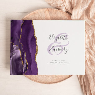 Modern Purple Agate Gold Script Guest Book