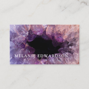 Modern purple amethyst gemstone geode mineral business card