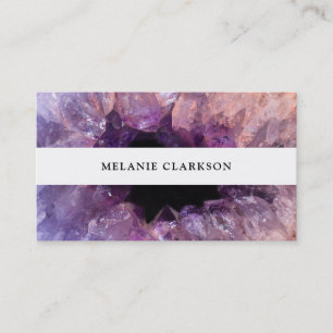Modern purple amethyst gemstone geode mineral. business card