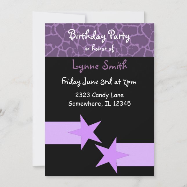 Modern Purple and Black  Birthday Invitation (Front)