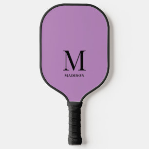 Modern Purple And Black Monogram Initial Name Pickleball Paddle