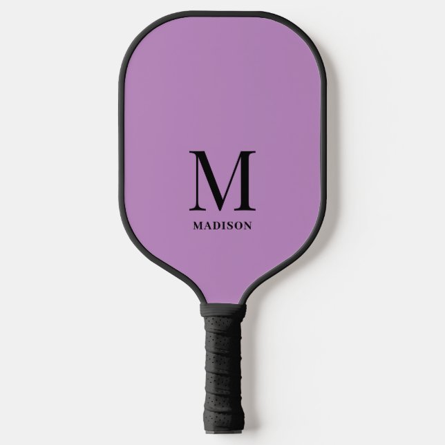 Modern Purple And Black Monogram Initial Name Pickleball Paddle (Front)