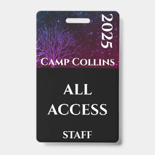 Modern Purple and Black Rustic Camp Staff Badge ID Badge
