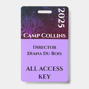 Modern Purple and Black Rustic Camp Staff Badge ID Badge