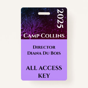 Modern Purple and Black Rustic Camp Staff Badge ID Badge
