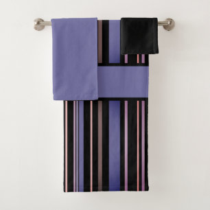 Modern Purple and Black Vertical Striped  Bath Towel Set