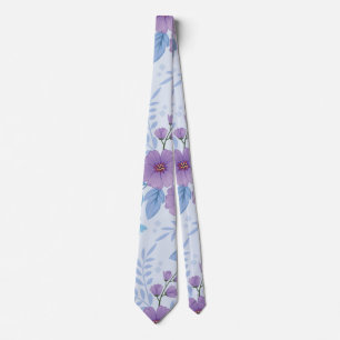 Modern Purple and Blue Floral Pattern Wedding Tie