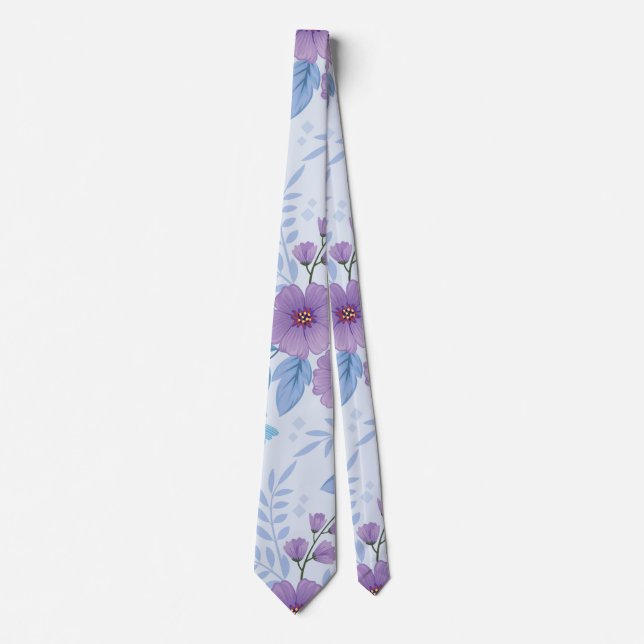 Modern Purple and Blue Floral Pattern Wedding Tie (Front)