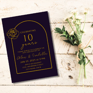 Modern purple and Gold 10th Wedding Anniversary Invitation