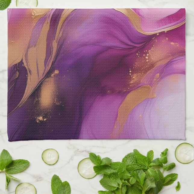 Modern Purple and Gold Abstract Luxury- Tea Towel (Folded)