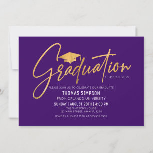 Modern purple and gold Graduation Invitation