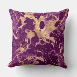 Modern Purple and Gold Marble Pattern Cushion