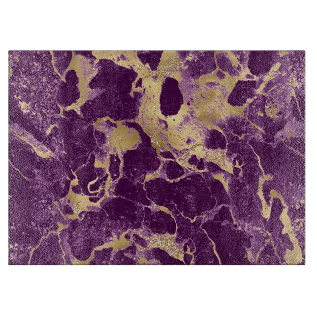 Modern Purple and Gold Marble Pattern Cutting Board (Front)