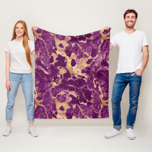 Modern Purple and Gold Marble Pattern Fleece Blanket