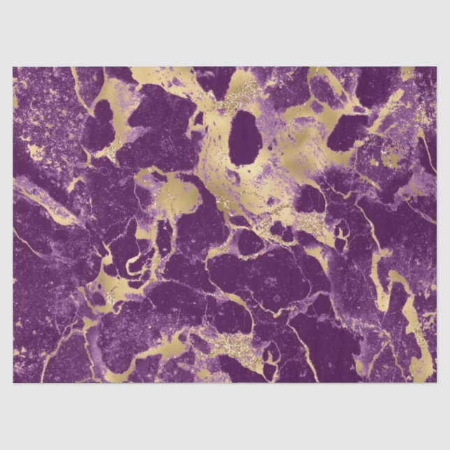 Modern Purple and Gold Marble Pattern Tissue Paper (Front)