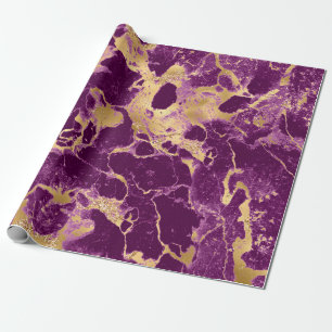 Modern Purple and Gold Marble Pattern Wrapping Paper