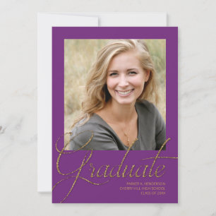 Modern Purple and Gold Minimalist Photo Graduation Invitation