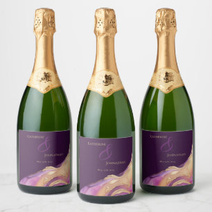 Modern Purple and Gold Wedding Sparkling Wine Label