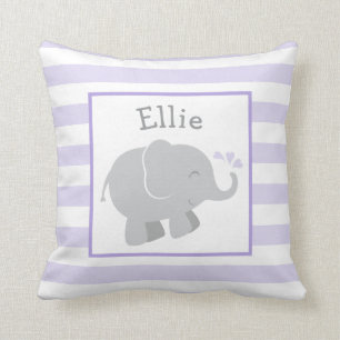 Modern Purple and Grey Elephant Custom Monogram Cushion