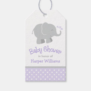 Modern Purple and Grey Elephant Girl Baby Shower Gift Tags