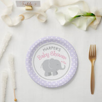 Modern Purple and Grey Elephant Girl Baby Shower