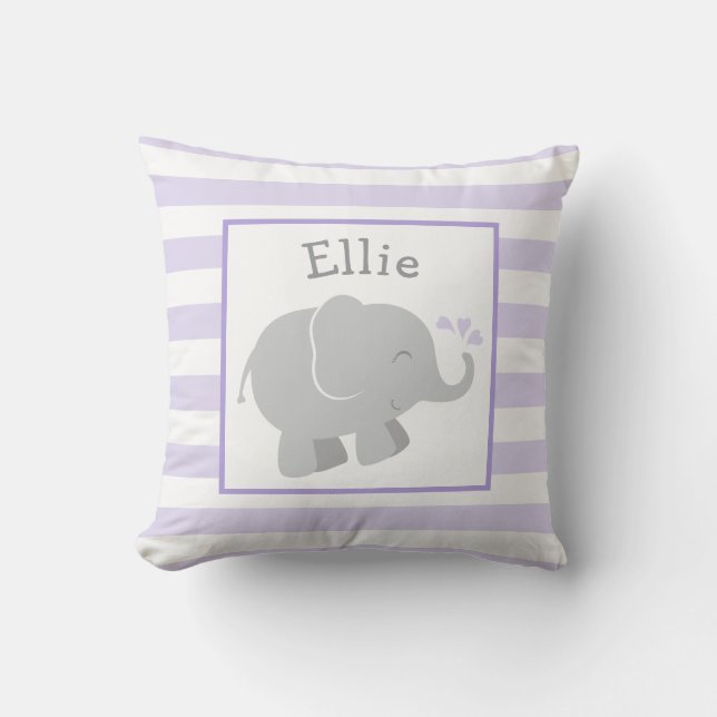 Modern Purple and Grey Elephant Monogram Cushion (Front)