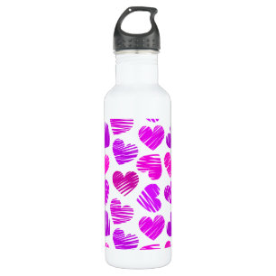 Modern Purple and Pink Doodled Hearts Valentine 710 Ml Water Bottle