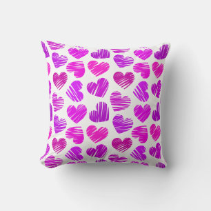 Modern Purple and Pink Doodled Hearts Valentine Cushion