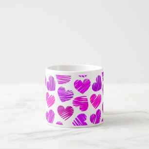 Modern Purple and Pink Doodled Hearts Valentine Espresso Cup