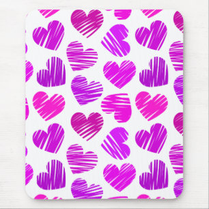 Modern Purple and Pink Doodled Hearts Valentine Mouse Mat