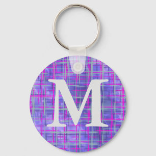 Modern purple and pink grid lines abstract key ring