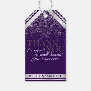 Modern Purple and Silver Glitter Rain Thank You Gift Tags