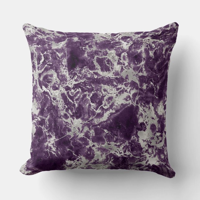 Modern Purple and Silver Marble Pattern Cushion (Front)