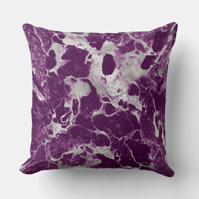 Modern Purple and Silver Marble Pattern Cushion (Front)