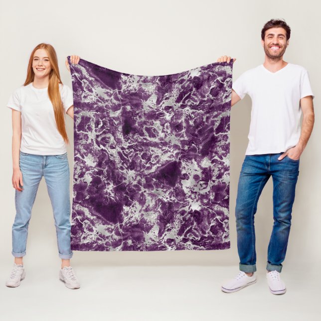 Modern Purple and Silver Marble Pattern Fleece Blanket (In Situ)