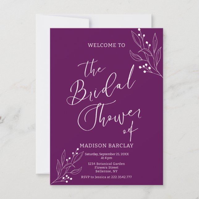 Modern Purple And White Bridal Shower Invitation (Front)