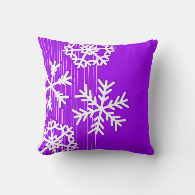 Modern purple and white Christmas snowflakes Cushion (Front)