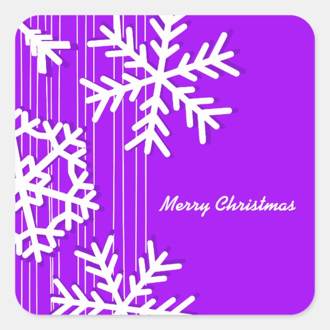 Modern purple and white Christmas snowflakes Square Sticker (Front)