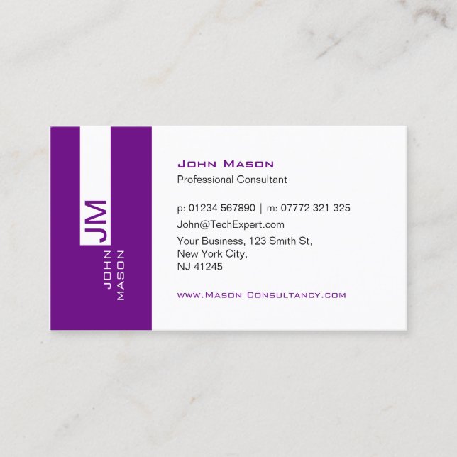 Modern Purple and White Consultant - Business Card (Front)