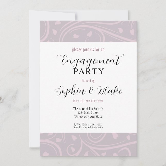 Modern Purple and White Floral Engagement Party Invitation (Front)
