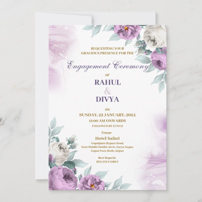 Modern Purple and White Simple Wedding Invitation (Front)