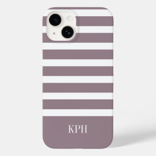Modern Purple and White Stripe with Monogram Case-Mate iPhone 14 Case
